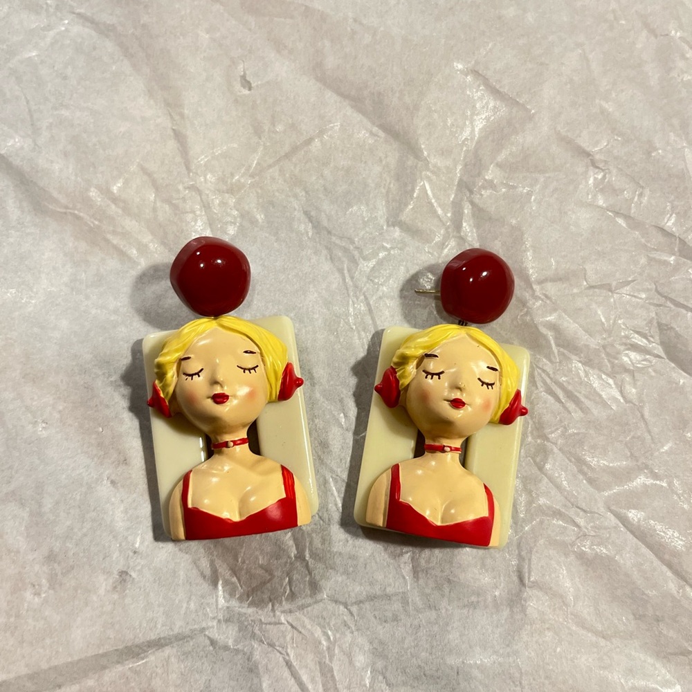Red and Cream Artistic Earrings